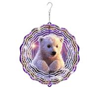 Polar Bear Wind Spinner, Winter Fanciful Galaxy Snowflakes Winter Violet Metal Kinetic Wind Sculptures Outdoor Ornaments for Garden Lawn Hallways Yard Party Decor 12 Inch