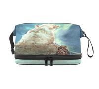 Polar Bear with a Child Watching The Sky Double Layer Cosmetic Bag for Women and Girls, Travel Toiletry Bag Makeup Handy Pouch Organiser Bag with Brush Compartment