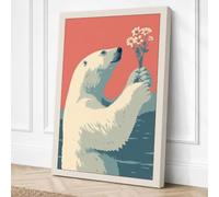 Polar Bear with Bloom Canvas Wall Art Print 30x20 Inch | Ready to Hang, Gallery Wrapped, Fade-Resistant Inks, Securely Packaged, UK Made