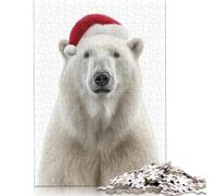 Polar Bear with Christmas Santa Hat Puzzles 500 Pieces Puzzle Adult Jigsaw Puzzle Home Decoration Puzzle Toys 500pcs (52x38cm)