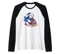 Polar Bear with Gifts On A Sled in Snow Raglan Baseball Tee