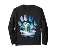 Polar Bear with Northern Lights in Paw-Shaped Frame Long Sleeve T-Shirt