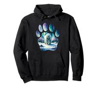 Polar Bear with Northern Lights in Paw-Shaped Frame Pullover Hoodie