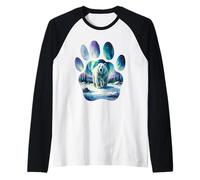 Polar Bear with Northern Lights in Paw-Shaped Frame Raglan Baseball Tee