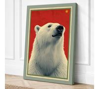 Polar Bear with Red Star Canvas Wall Art Print 24x16 Inch (61 x 41 cm)