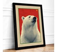 Polar Bear with Red Star Retro Framed Wall Art Print A2 (59.4×42cm) Black, Wall Decor for Living Room, Bedroom, Office & Home, Ready to Hang, Art Gift