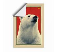 Polar Bear with Red Star Retro Unframed Wall Art Print A2 (59.4×42cm), Wall Decor for Living Room, Bedroom, Office & Home, Art Gift