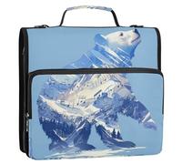 Polar Bear with Snowy Mountains Forests Musical Symbols Surrealist Style Blue 1.5 Inch 3 Rings Zipper Binder Organizer with Strap Laege Capacity Portfolio Binder for Middle School Clip de