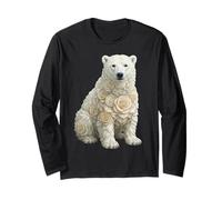 Polar Bear with White Roses Floral Animal Valentine's Day Long Sleeve T-Shirt
