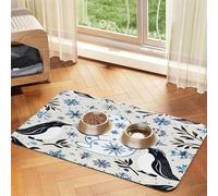 Polar Bears and Penguins Pet Food Mat 17.2x11.81in Absorbent Non-Slip PU Leather Feeding Mat for Dogs Cats Rubber Bottom Fast Drying Rollable Pet Bowl Placemat