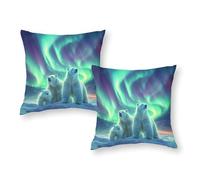 Polar Bears Aurora Borealis Pillow Slips Breathable Super Soft King Pillow Cases for Christmas Sofa Living Room 12"x12"