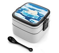 Polar Bears Bento Box 1000ml Leak Proof Lunch Container with Removable Dividers & Spoon - BPA-Free PP Stackable Lunch Box for Work, Office, Picnic, Travel, Dining Out