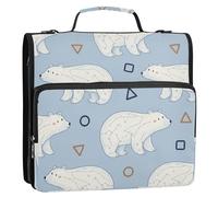 Polar Bears Blue Print 3 Ring Zipper Binder with Shoulder Strap Handle 1.5 inch Ring Binders Keeper 500 Sheets Capacity Multiple Pockets for School Office Supplies