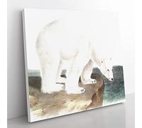 Polar Bears by John Woodhouse Audubon Vintage Canvas Wall Art Print Ready to Hang, Framed Picture for Living Room Bedroom Home Office Décor, 50x50 cm (20x20 Inch)