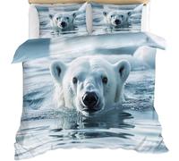 Polar Bears Duvet Cover Double Size, Polar Bears Bedding Set 3 Piece Bedroom Decor Animal Quilt Cover Set and 2 Pillow Sham with Zipper Closure 200 x 200cm
