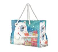Polar Bears Give Gifts Sandproof Tote Bag With Pockets with side pocketes Travel Bag Beach for Pool Gym Grocery Travel