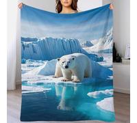 Polar Bears & Glaciers 3D Printed Flannel Blanket Impact - Fleece Throw Plush Super-Cosy Warm Sherpa Fleece Reversible for Whole Family Sofa Couch Bed 60x80inch(150x200cm)
