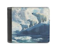 Polar Bears Ice Floes Arctic Ocean Leather Wallets for Men Bifold Fashion with ID Window