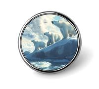 Polar Bears Ice Floes Arctic Ocean Round Lapel Pin Brooches Badge Holder for Clothes Bags Backpack Hats