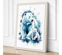 Polar Bears in Blue Modern Canvas Wall Art Print 18x12 Inch (46 x 30 cm)