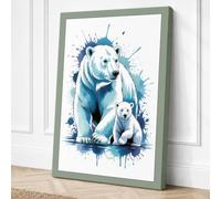 Polar Bears in Blue Modern Canvas Wall Art Print 18x12 Inch (46 x 30 cm)