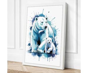 Polar Bears in Blue Modern Canvas Wall Art Print 24x16 Inch (61 x 41 cm)