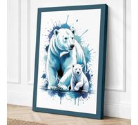 Polar Bears in Blue Modern Canvas Wall Art Print 30x20 Inch (76 x 51 cm)