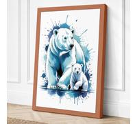 Polar Bears in Blue Modern Canvas Wall Art Print 36x24 Inch (91 x 61 cm)