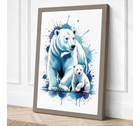 Polar Bears in Blue Modern Canvas Wall Art Print 36x24 Inch (91 x 61 cm)