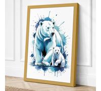 Polar Bears in Blue Modern Canvas Wall Art Print 36x24 Inch (91 x 61 cm)