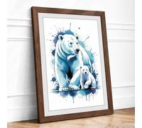 Polar Bears in Blue Modern Framed Wall Art Print A1 (84.1×59.4cm) Walnut, Wall Decor for Living Room, Bedroom, Office & Home, Ready to Hang, Art Gift