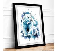 Polar Bears in Blue Modern Framed Wall Art Print A2 (59.4×42cm) Black, Wall Decor for Living Room, Bedroom, Office & Home, Ready to Hang, Art Gift