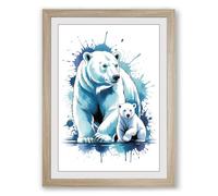 Polar Bears in Blue Modern Framed Wall Art Print A2 (59.4×42cm) Oak, Wall Decor for Living Room, Bedroom, Office & Home, Ready to Hang, Art Gift