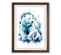 Polar Bears in Blue Modern Framed Wall Art Print A2 (59.4×42cm) Walnut, Wall Decor for Living Room, Bedroom, Office & Home, Ready to Hang, Art Gift
