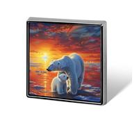 Polar Bears Mama Little Sunset Printed Square Badge Brooch Pins Button Pin Lapel Tie Decoration for Men Women Backpack