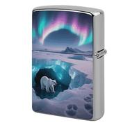 Polar Bears Northern Light Lighter Case Metal Double-Sided Lighter Cover Pocket Lighters Sleeve Windproof Lighters Accessories for Men Women
