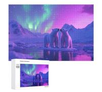 Polar Bears Northern Light Wooden Brain Teaser for Adults, 1000 PCS - New Year Decoration, with A Decorative Finished Picture