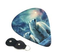 Polar Bears Northern Lights 6 Pack Guitar Picks With Holder, Personalized Guitar Plectrums Non-Slip Portable Ukulele Bass Picks 0.46mm For Acoustic Guitar Lovers Gifts