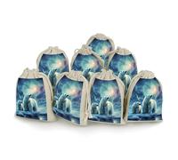 Polar Bears Northern Lights 8 PCS Cotton Drawstring Bags Reusable Muslin Bags Natural Cotton Bag with Drawstring Small Jewelry Pouch for Party Wedding Fabric Gift Bag for Spice Herb Candy Soap