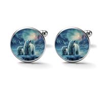Polar Bears Northern Lights Alloy Cufflinks for Men 17mm 20mm Shirt Cuff Links for Wedding Business Formal Dress Father's Day Birthday Gift for Him