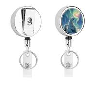 Polar Bears & Northern Lights Badge Reel Compact and Lightweight Metal Badges Clip Retractable Decorative ID Badge Holder with Clip & Key Ring Ideal for Nurses Teachers Office Use