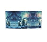 Polar Bears Northern Lights Banner Party Decor Backdrop Banner Birthday Party Photography Background Decorations 47 x 24 Inch Flag Indoor Outdoor Wall Decor Banner Party Supplies Favors