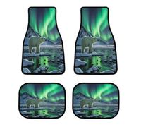 Polar Bears Northern Lights Car Floor Mats Personalized Anti-Slip Vehicle Front Rear Rugs Classic All-Weather Universal Driver Heel Pad Fit for SUV Vans Sedans Trucks Set of 4pcs