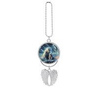 Polar Bears Northern Lights Car Pendant, Rear View Mirror Hanging Ornament, Auto Decor for Rearview Mirror, Keychain Silver-Style