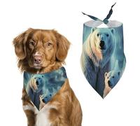 Polar Bears Northern Lights Dog Bandana Washable & Adjustable Triangle Scarf, Breathable Pet Scarf for Small Medium Large Pets, Cute Fashion Pet Accessory