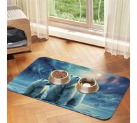 Polar Bears Northern Lights Dog Food Mats For Floors, 16x24 Inch Non-Slip Super Absorbent Pet Food Mat, Dishwasher Dog Mat For Food And Water, Cute Rubber Quick Dry Pet Feeding Mat For Dogs Puppy Cats