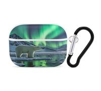 Polar Bears Northern Lights Earbuds Organizer Shockproof Protective Airpods Pro Cover with Carabiner Clip Anti Fall Carrying Earphone Case Cover for Airpods Pro 2nd Generation White