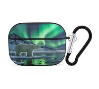Polar Bears Northern Lights Earbuds Organizer Shockproof Protective Airpods Pro Cover with Carabiner Clip Anti Fall Carrying Earphone Case Cover for Airpods Pro 2nd Generation Black