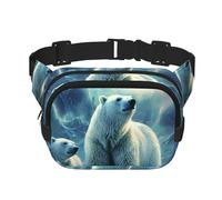 Polar Bears Northern Lights Fanny Pack For Women Waterproof Adjustable Belt Bags Waist Pack Fashion Casual Crossbody Bags Bum Bag For Running Workout Hiking Traveling, Black, One Size