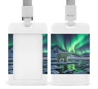 Polar Bears Northern Lights ID Badge Holder Badge Name Card Holder with Lanyard Vertical Plastic Card Case Protector Pouch Waterproof Name Tag Holders for Office Women Men